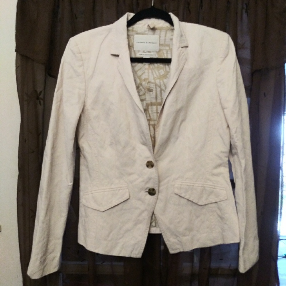 Banana Republic cream faux leather blazer sz 10